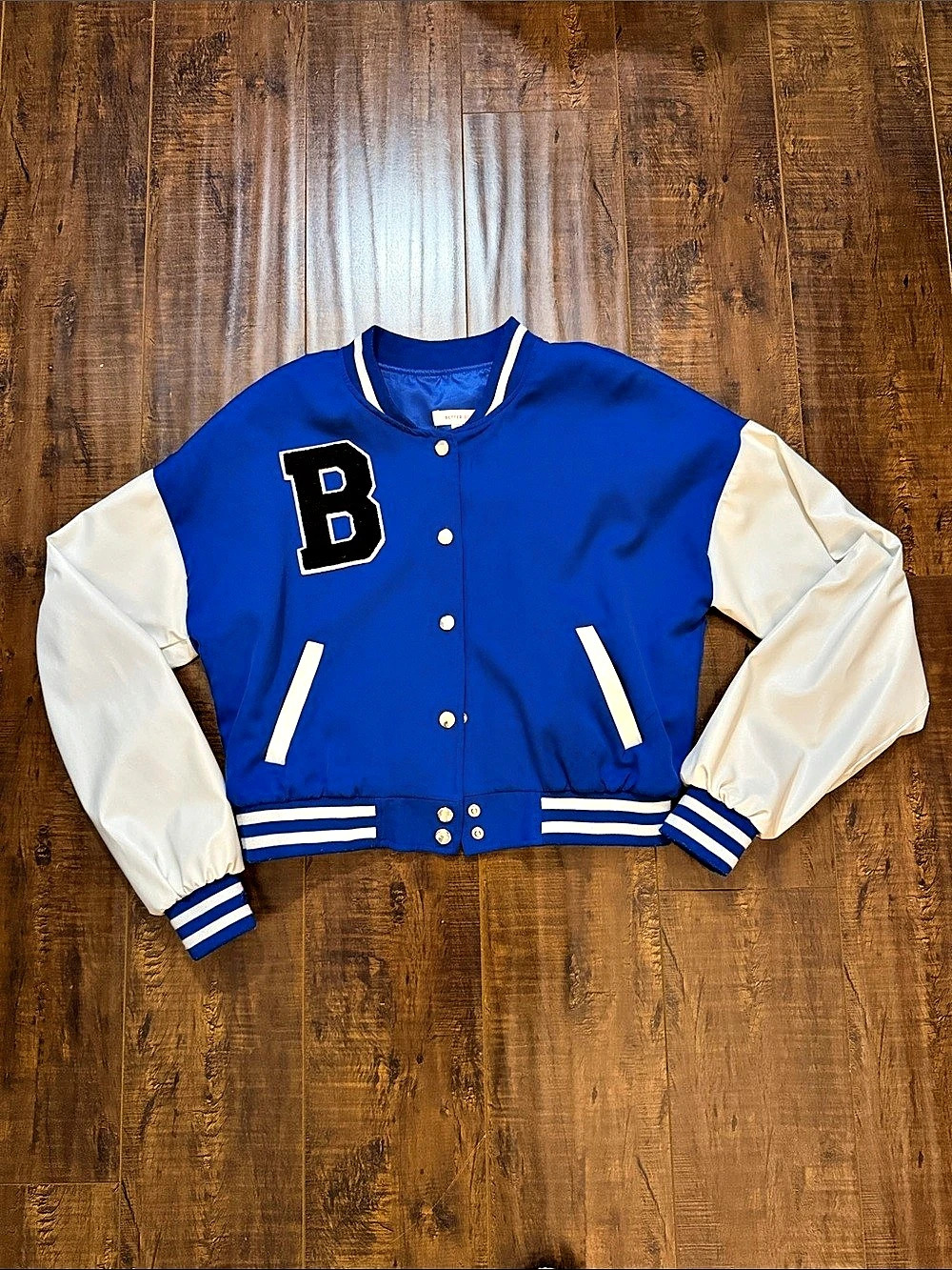 Better Be Women’s Blue & White Varsity Jacket Size Small Like New